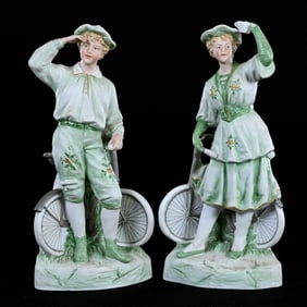 Pair Figurines, German Bisque Marked Heubach