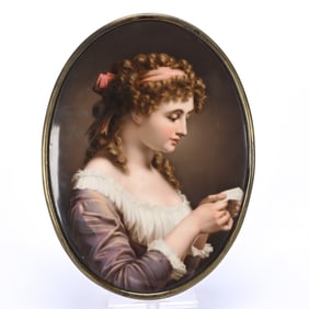 Oval Porcelain Plaque, Hand Painted Berlin Porcelain