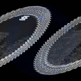 Round Tray, American Brilliant Cut Glass, Engraved Castle Scene, Kohinoor Border By Hawkes: Round Tray, American Brilliant Cut Glass, Engraved Castle Scene, Kohinoor Border By Hawkes, 10", Beautiful Tray, Mike & Sandra Hackney, Georgia.