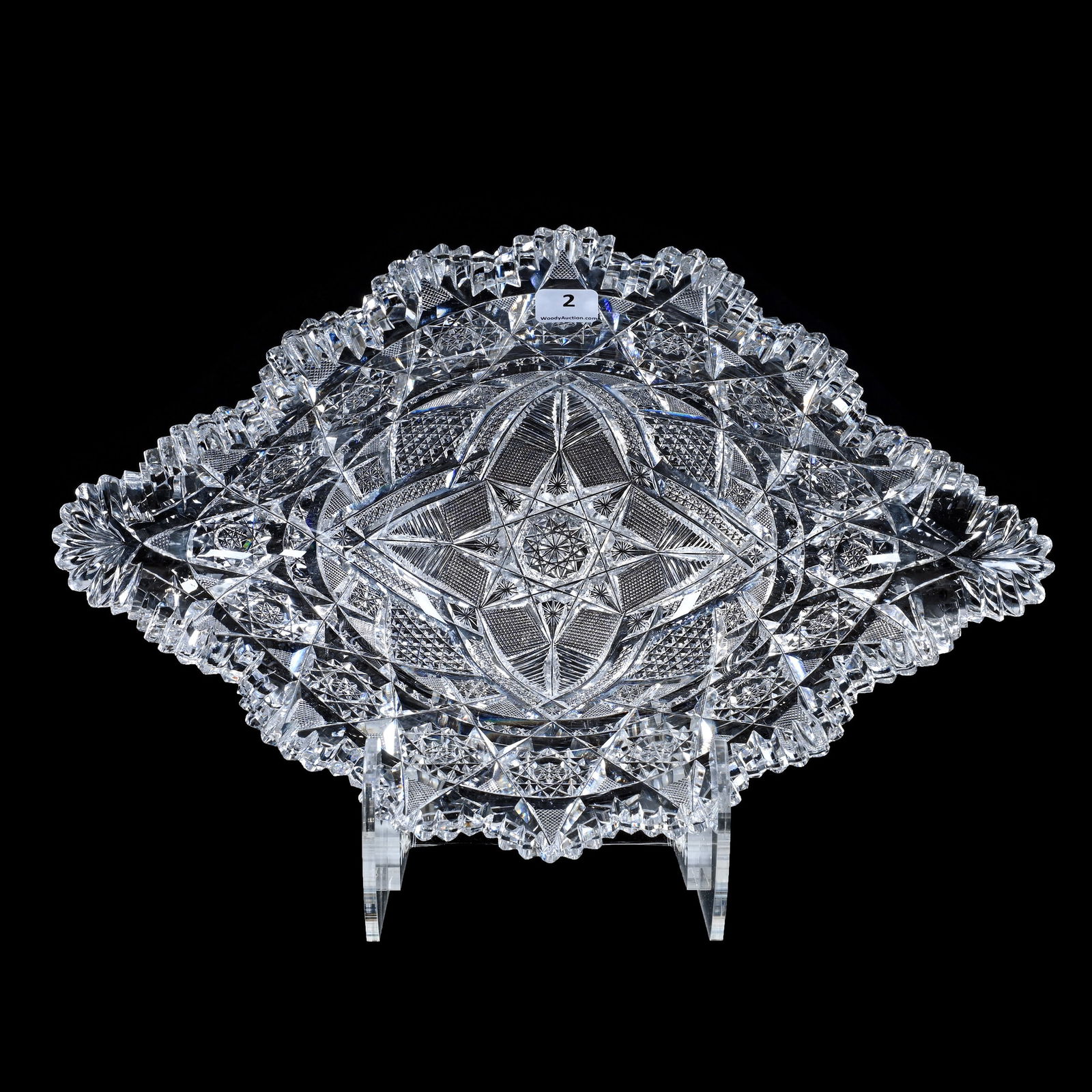 Napoleon Hat Bowl, American Brilliant Cut Glass, Signed J. Hoare Marquis Pattern: Napoleon Hat Bowl, American Brilliant Cut Glass, Signed J. Hoare Marquis Pattern, 4.25" x 14.5" x 9", Small Tooth Chip, Wonderful Blank, Georgia Private Collection.