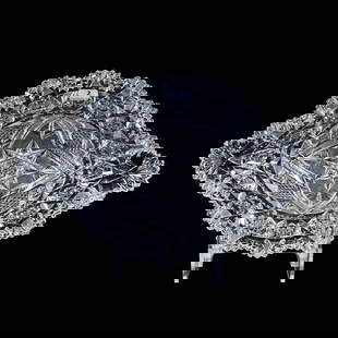 Napoleon Hat Bowl, American Brilliant Cut Glass, Signed J. Hoare Marquis Pattern: Napoleon Hat Bowl, American Brilliant Cut Glass, Signed J. Hoare Marquis Pattern, 4.25" x 14.5" x 9", Small Tooth Chip, Wonderful Blank, Georgia Private Collection.