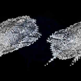 Napoleon Hat Bowl, American Brilliant Cut Glass, Six Sections Of Hobstar, Vesica, Nailhead Diamond,: Napoleon Hat Bowl, American Brilliant Cut Glass, Six Sections Of Hobstar, Vesica, Nailhead Diamond, Star & Fan Motif, 4.25" x 13.75" x 8.5", One Tooth With Minor Chip, Georgia Private Collection.