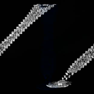 Pedestal Vase, American Brilliant Cut Glass, Signed Hawkes Princess Pattern: Pedestal Vase, American Brilliant Cut Glass, Signed Hawkes Princess Pattern, 18" x 5", Hobstar Foot, Nice Form, Base Pattern Chip, Possible Rim Trim, Mike & Sandra Hackney, Georgia.