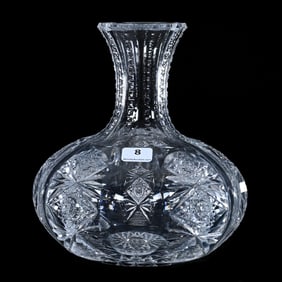 Water Carafe, American Brilliant Cut Glass, Signed Hawkes Teutonic Pattern
