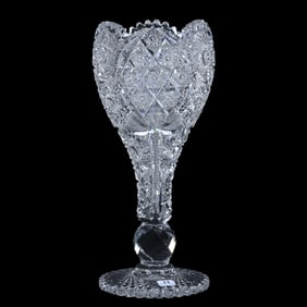 Chalice Vase, American Brilliant Cut Glass, Paris Pattern By John A. Nelson Cut Glass Mfg. Of