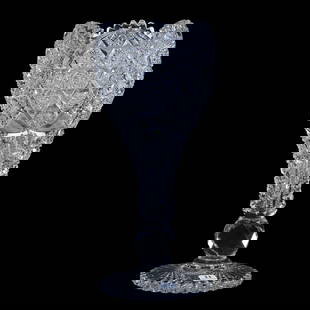 Chalice Vase, American Brilliant Cut Glass, Paris Pattern By John A. Nelson Cut Glass Mfg. Of: Chalice Vase, American Brilliant Cut Glass, Paris Pattern By John A. Nelson Cut Glass Mfg. Of Brooklyn, NY, 14" x 6.25", Scalloped Hobstar Foot, Facet Cut Ball Stem, Quality Example, Mike & Sandra