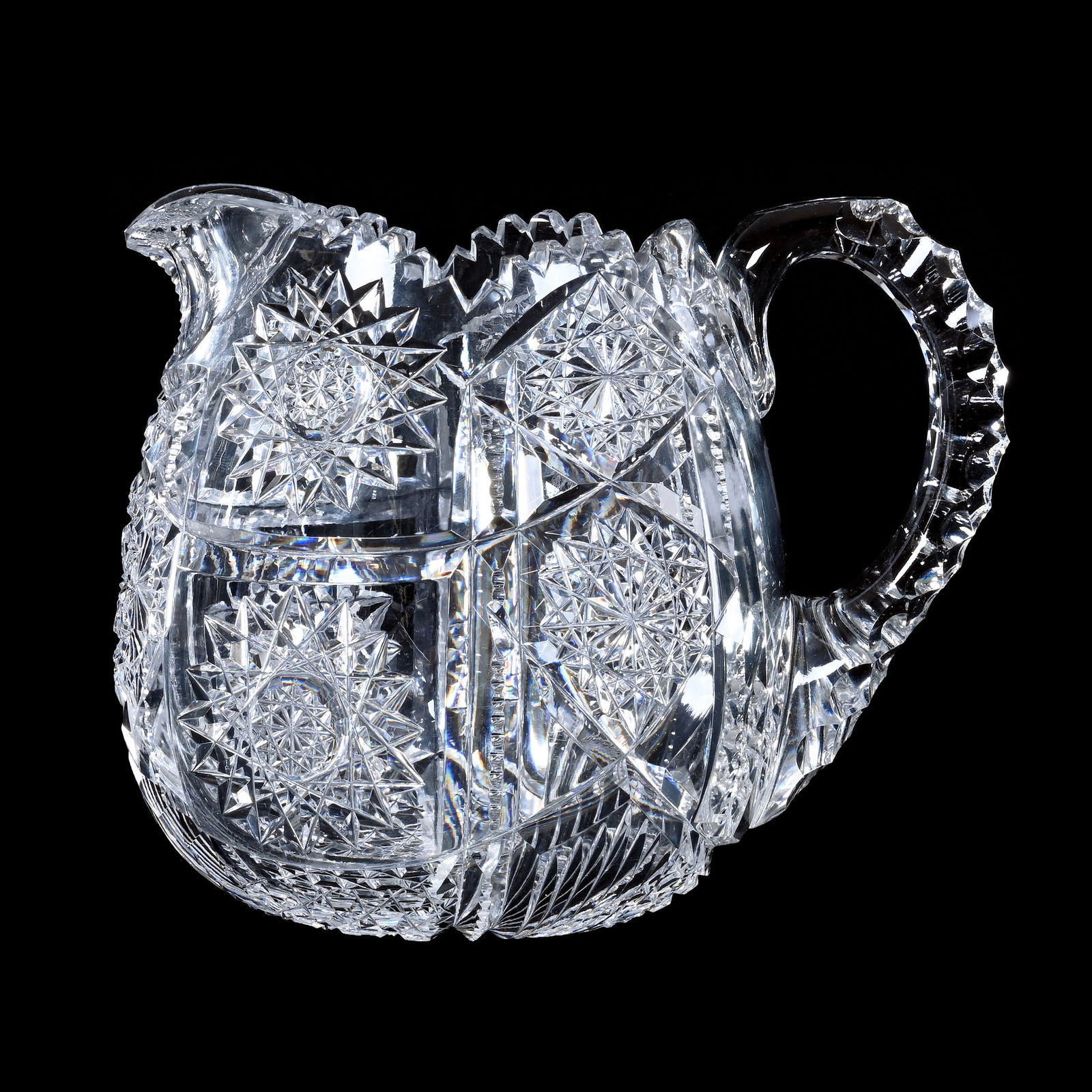 Bulbous Milk Pitcher, American Brilliant Cut Glass, Attributed To Straus (1 of 3)