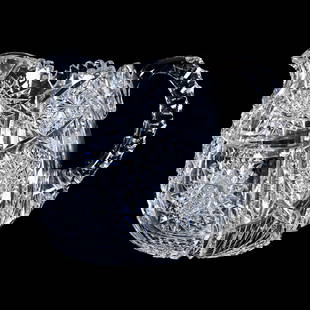 Bulbous Milk Pitcher, American Brilliant Cut Glass, Attributed To Straus: Bulbous Milk Pitcher, American Brilliant Cut Glass, Attributed To Straus, 5.5" x 6.75", Hobstar, Block, Prism And Fan Motif, Triple Notched Handle, Georgia Private Collection.