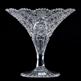 Tazza Vase, American Brilliant Cut Glass, Hobstars With Interlocking Vesica Motif