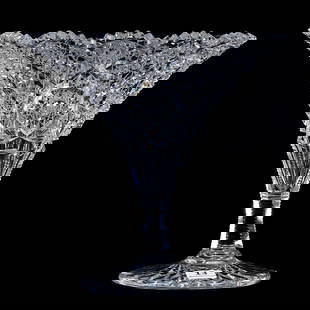 Tazza Vase, American Brilliant Cut Glass, Hobstars With Interlocking Vesica Motif: Tazza Vase, American Brilliant Cut Glass, Hobstars With Interlocking Vesica Motif, 8" x 8.25", Hobstar Foot, Clear Blank, Mike & Sandra Hackney, Georgia.