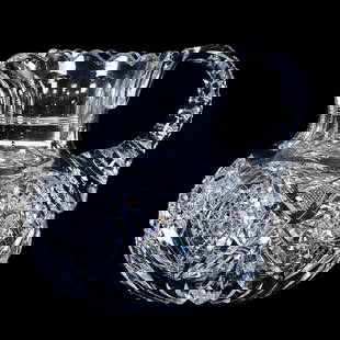 Squat Milk Pitcher, American Brilliant Cut Glass, Pattern Resembles Corinthian By Straus: Squat Milk Pitcher, American Brilliant Cut Glass, Pattern Resembles Corinthian By Straus, 6.25" x 6.75", Triple Notched Handle, Ray Cut Base, Heavy Clear Blank, Georgia Private Collection.