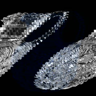 Milk Jug, American Brilliant Cut Glass, Electra Pattern By Straus: Milk Jug, American Brilliant Cut Glass, Electra Pattern By Straus, 6.25" x 5.75", Notched Handle, Georgia Private Collection.