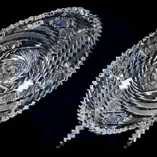 Bowl, American Brilliant Cut Glass, Pinwheel Center With Comet Style Border: Bowl, American Brilliant Cut Glass, Pinwheel Center With Comet Style Border, 2.75" x 9", Georgia Private Collection.