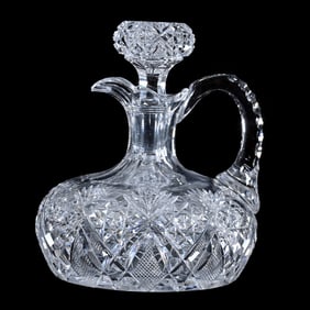 Ship's Decanter, American Brilliant Cut Glass, Signed Hawkes Gladys Pattern