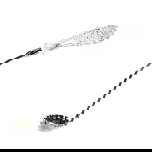 Punch Ladle, American Brilliant Cut Glass, Silverplate Marked J. B. Bergen, India Pattern Handle: Punch Ladle, American Brilliant Cut Glass, Silverplate Marked J. B. Bergen, India Pattern Handle, 16" x 4.25", Georgia Private Collection.