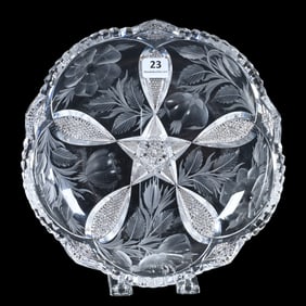 Low Bowl, American Brilliant Cut Glass, Signed Tuthill Wild Rose Pattern
