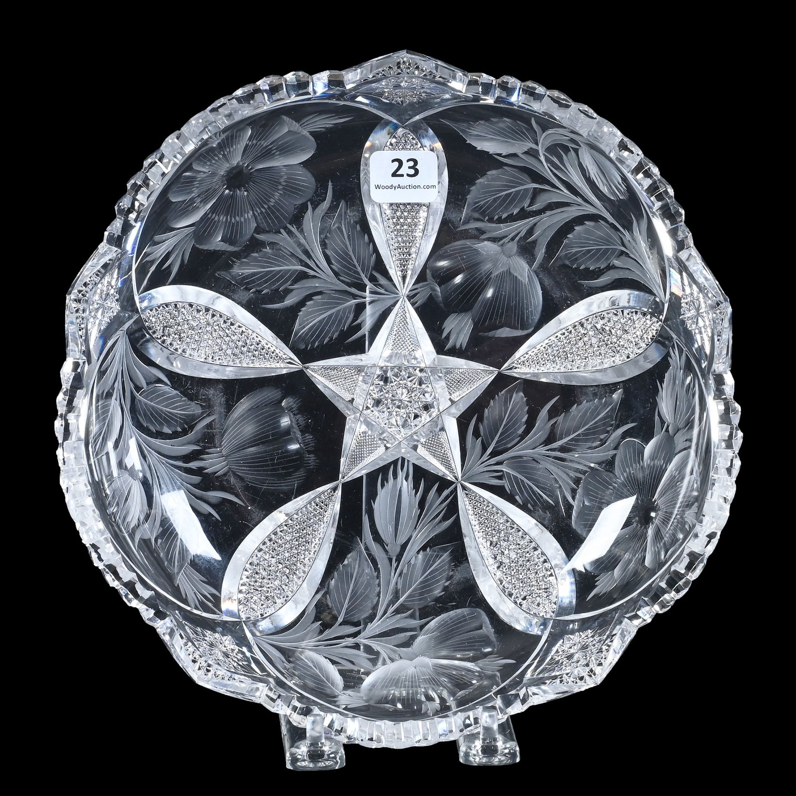 Low Bowl, American Brilliant Cut Glass, Signed Tuthill Wild Rose Pattern (1 of 2)