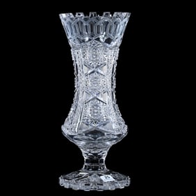 Pedestal Vase, American Brilliant Cut Glass, Alhambra Pattern By Meriden