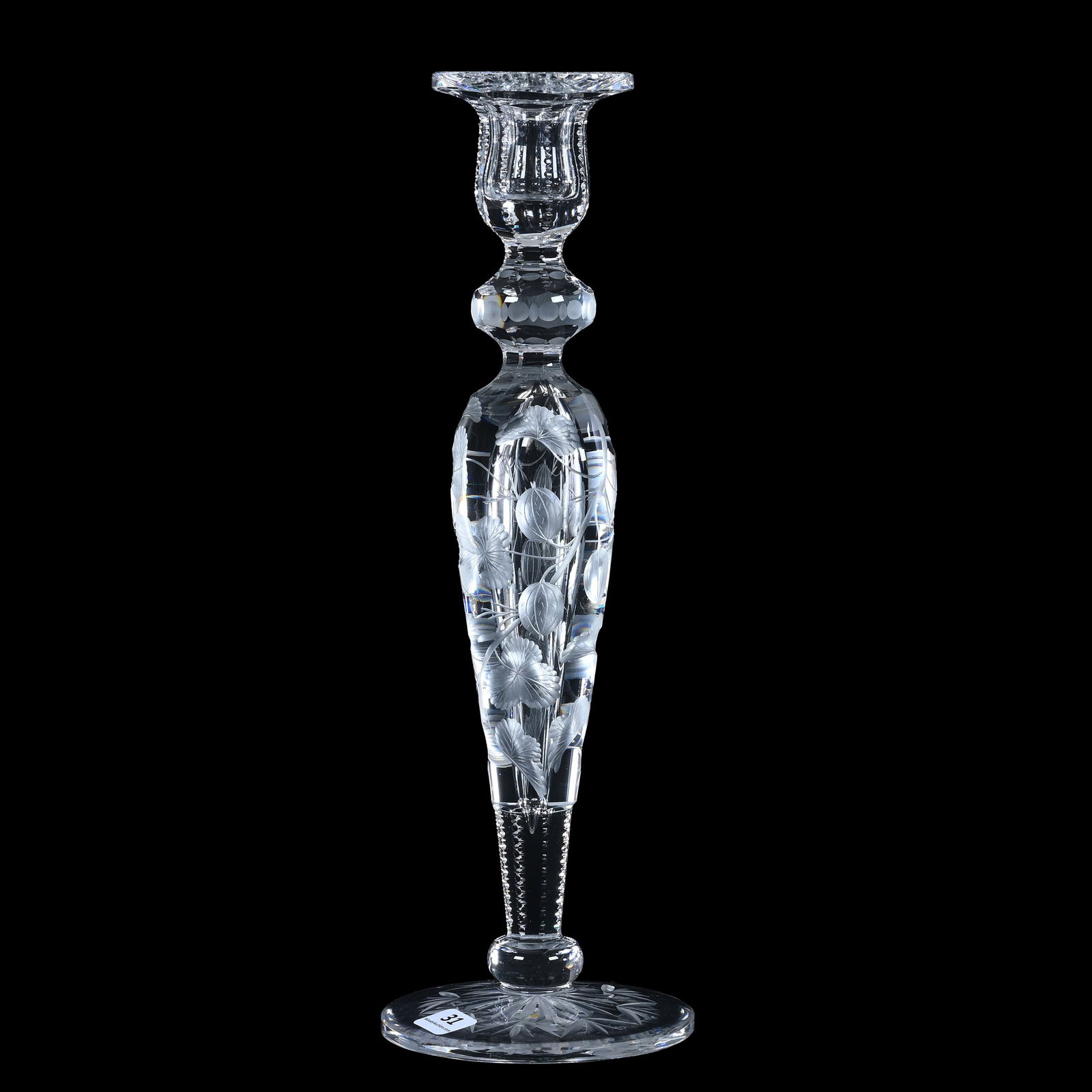 Candlestick, American Brilliant Cut Glass, Signed Sinclaire Engraved Gooseberry Decor (1 of 3)
