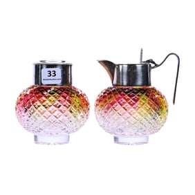 Creamer & Sugar Set, BPCG, Rare Rainbow Shading To Clear