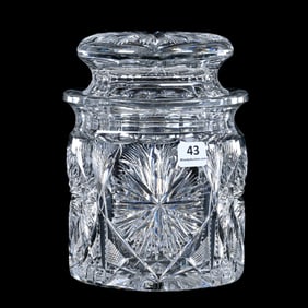 Humidor (Cigar Jar), American Brilliant Cut Glass, Signed Gundy & Clapperton Beatrice Pattern