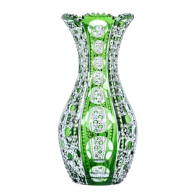 Vase, American Brilliant Cut Glass, Green Cut To Clear Montrose Pattern By Dorflinger