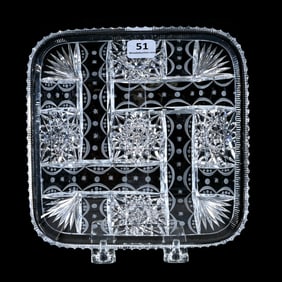 Square Plate, American Brilliant Cut Glass, Signed Tuthill Athena Pattern