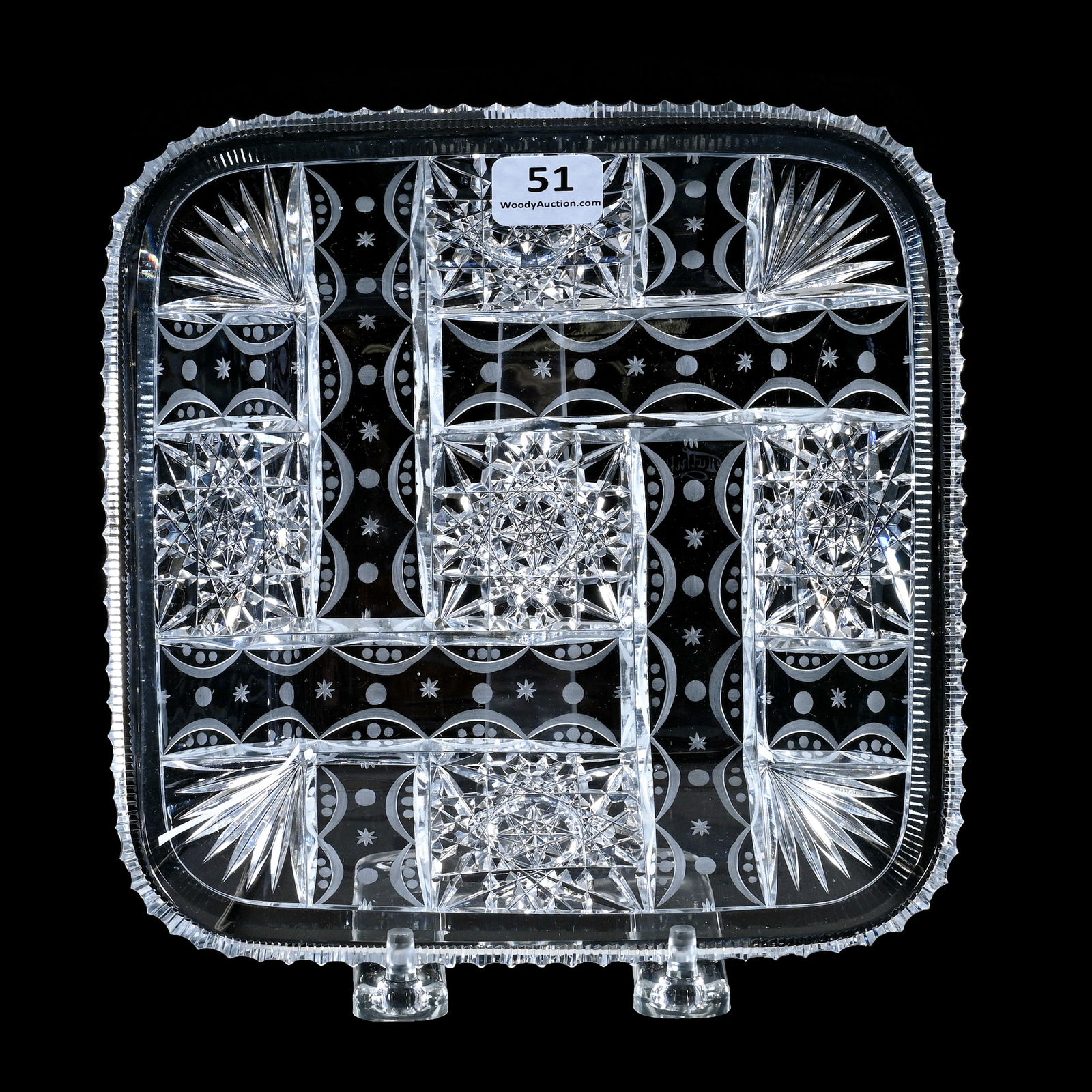 Square Plate, American Brilliant Cut Glass, Signed Tuthill Athena Pattern (1 of 2)