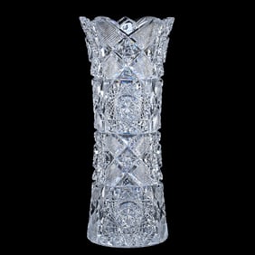 Vase, American Brilliant Cut Glass, Arcadia Type Pattern, Heavy Blank