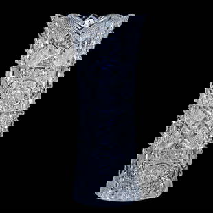 Vase, American Brilliant Cut Glass, Arcadia Type Pattern, Heavy Blank: Vase, American Brilliant Cut Glass, Arcadia Type Pattern, Heavy Blank, 14" x 5.75", Hobstar Base, Rim Nick, Base Chip, Pattern Chip, Georgia Private Collection.