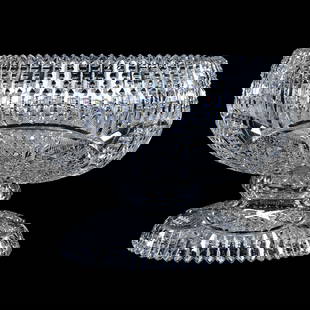 Punch Bowl, Two Part, American Brilliant Cut Glass, Ellesmere Variation By Libbey: Punch Bowl, Two Part, American Brilliant Cut Glass, Ellesmere Variation By Libbey, 9.75" x 13.5", Beautiful Form, Total Weight Of Over 20 Pounds, Base With Rim Roughness, Georgia Private Collection.