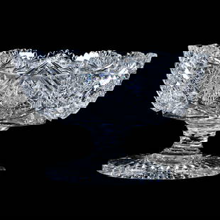 Pedestal Bowl, American Brilliant Cut Glass, Wamsutta Pattern By Pairpoint: Pedestal Bowl, American Brilliant Cut Glass, Wamsutta Pattern By Pairpoint, 6" x 9.25", Large Hobstar Foot, Rare Form As These Are Generally Shown With Two Handles, First Time Woody Auction Has Sold