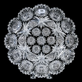 Round Tray, American Brilliant Cut Glass, Signed Hawkes Constellation Pattern