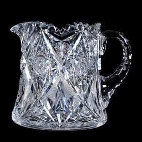 Cider Pitcher, American Brilliant Cut Glass, Lotus Pattern By Egginton
