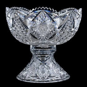 Punch Bowl, Two Part, American Brilliant Cut Glass, Corinthian Pattern By Straus