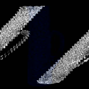 Tankard, American Brilliant Cut Glass, Russian Ambassador Pattern (Modern Term): Tankard, American Brilliant Cut Glass, Russian Ambassador Pattern (Modern Term), 12" x 5.75", Notched Handle, Ray Cut Base, Mike & Sandra Hackney, Georgia.