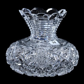 Flower Center, American Brilliant Cut Glass, Four Sections Of Hobstar, Vesica, Nailhead Diamond,