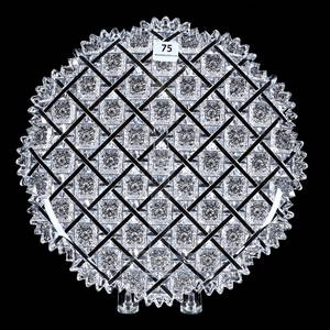 Round Tray, American Brilliant Cut Glass, Signed Egginton Trellis Pattern