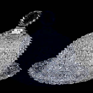 Covered Cheese Dish, American Brilliant Cut Glass, Persian Russian Pattern: Covered Cheese Dish, American Brilliant Cut Glass, Persian Russian Pattern, 7.25" x 9.25", Very Well Cut, Extra Clear Blank, Mike & Sandra Hackney, Georgia.