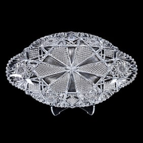 Ice Cream Tray, American Brilliant Cut Glass, Clear Blank Featuring Hobstar, Crosscut Diamond, Bar