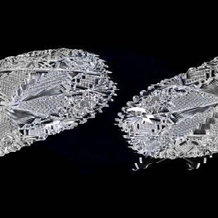 Ice Cream Tray, American Brilliant Cut Glass, Clear Blank Featuring Hobstar, Crosscut Diamond, Bar: Ice Cream Tray, American Brilliant Cut Glass, Clear Blank Featuring Hobstar, Crosscut Diamond, Bar And Fan Motif, 17.5" x 10.25", Nice Quality, Georgia Private Collection.