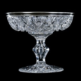 Compote, American Brilliant Cut Glass, Six-Point Star With Hobstar, Nailhead Diamond, Prism And Fan