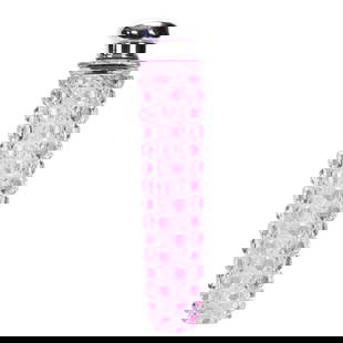 Lay Down Perfume Bottle, American Brilliant Cut Glass, Cranberry Cut To Clear Cane Pattern: Lay Down Perfume Bottle, American Brilliant Cut Glass, Cranberry Cut To Clear Cane Pattern, 7" x 1.5", Gorham Sterling Silver Twist Lid, Georgia Private Collection.