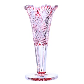 Trumpet Vase, American Brilliant Cut Glass, Red Cut To Clear