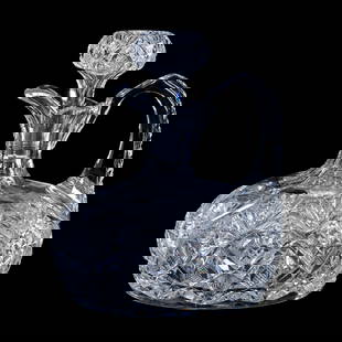 Ship's Decanter, American Brilliant Cut Glass, Marlboro Pattern By Dorflinger: Ship's Decanter, American Brilliant Cut Glass, Marlboro Pattern By Dorflinger, 7.25" x 6.25", Pattern Cut Stopper, Crosscut Diamond Handle, Hobstar Base, Mike & Sandra Hackney, Georgia.