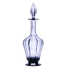 Footed Decanter, American Brilliant Cut Glass, Amethyst Cut To Clear, Signed Libbey
