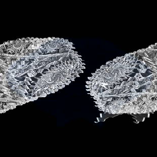 Ice Cream Tray, American Brilliant Cut Glass, Six Sections Of Hobstar, Strawberry Diamond And Fan: Ice Cream Tray, American Brilliant Cut Glass, Six Sections Of Hobstar, Strawberry Diamond And Fan Motif, 17.5" x 9.75", Quality Blank, Georgia Private Collection.