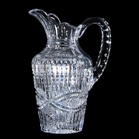 Pitcher, American Brilliant Cut Glass, Chain Vesica With Hobstar, Strawberry Diamond And Prism