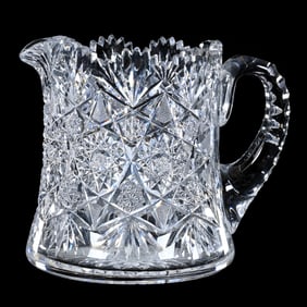 Cider Pitcher, American Brilliant Cut Glass, Hobstar, Strawberry Diamond And Fan Motif