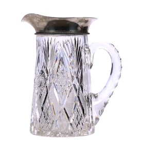 Small Pitcher, American Brilliant Cut Glass, Hobstar, Strawberry Diamond, Crosscut Diamond, Star &
